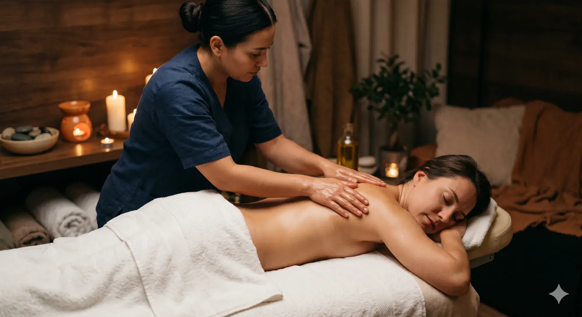 Mobile massage therapist working in a client's home in West London